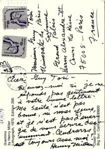 Maurice Poccachard_Doc 8b_ Henry Miller à Guy Tosi, dernière carte postale (28 novembre 1979)
