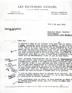 Maurice Poccachard_Doc 3_Guy Tosi, lettre à Cendrars du 25 juin 1948
